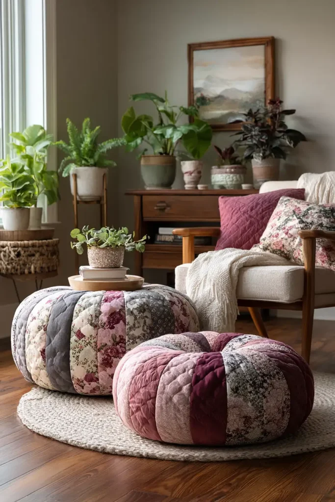 Quilted Jelly Roll Floor Pillows for Extra Living Room Comfort