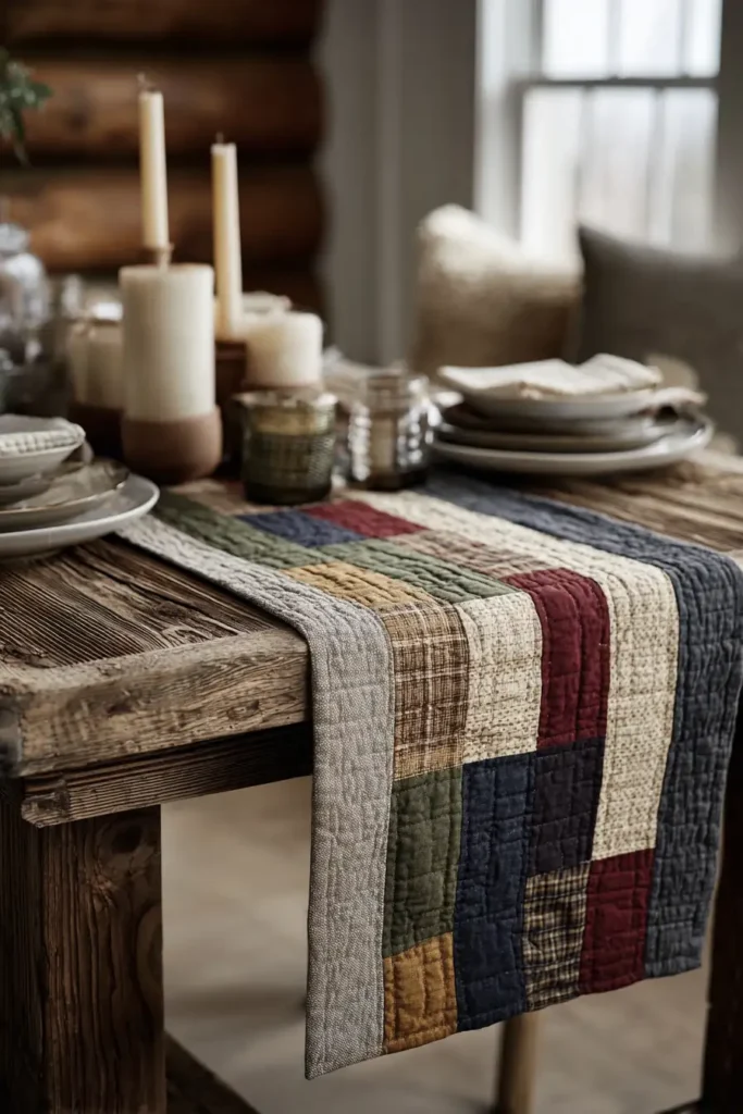 Rustic Log Cabin Table Runners for Farmhouse Dining Style