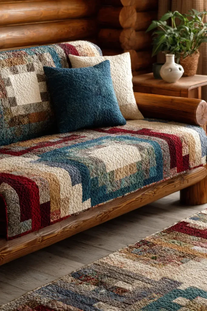 Scrappy Log Cabin Sofa Throws for Everyday Family Comfort