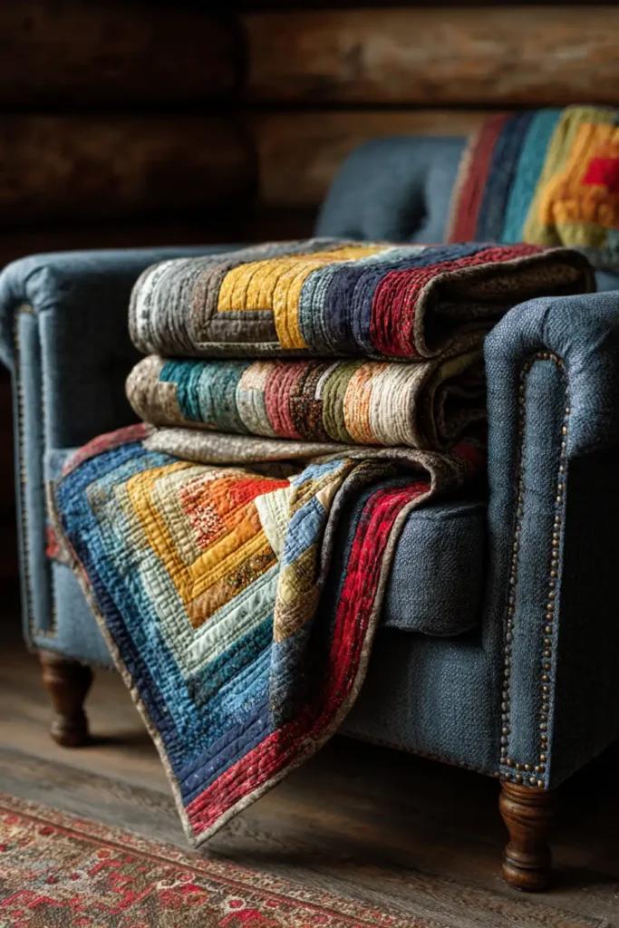 Scrappy Log Cabin Sofa Throws for Everyday Family Comfort