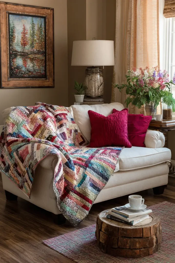 Scrappy Log Cabin Sofa Throws for Everyday Family Comfort