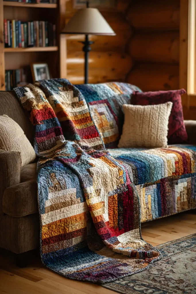 Scrappy Log Cabin Sofa Throws for Everyday Family Comfort