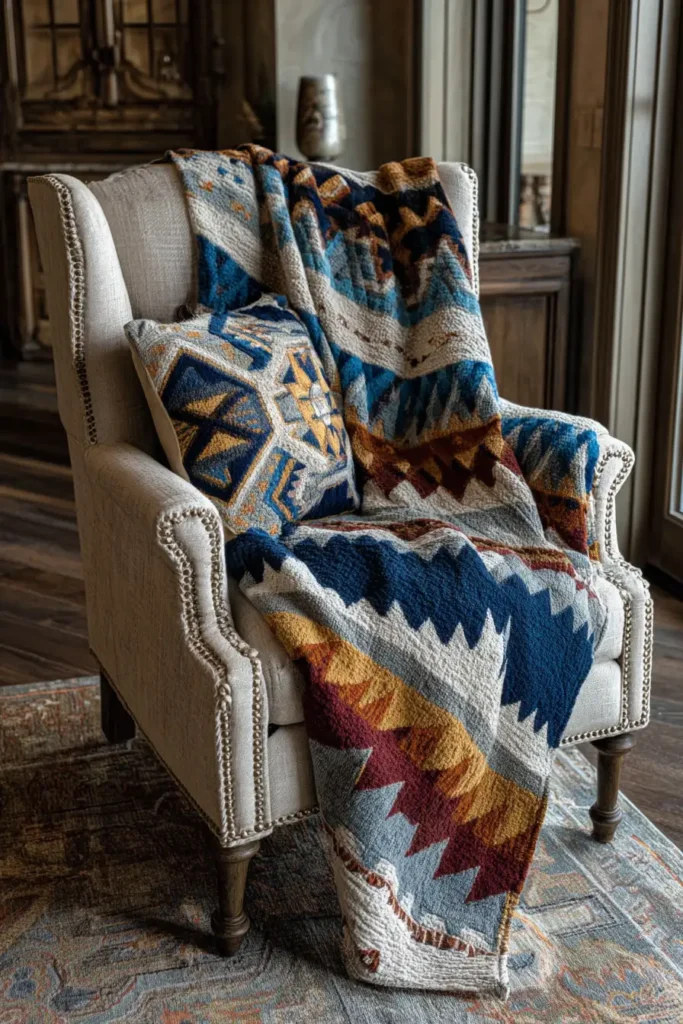 Sophisticated Navajo Tapestry Quilt Throws for Cozy Armchairs