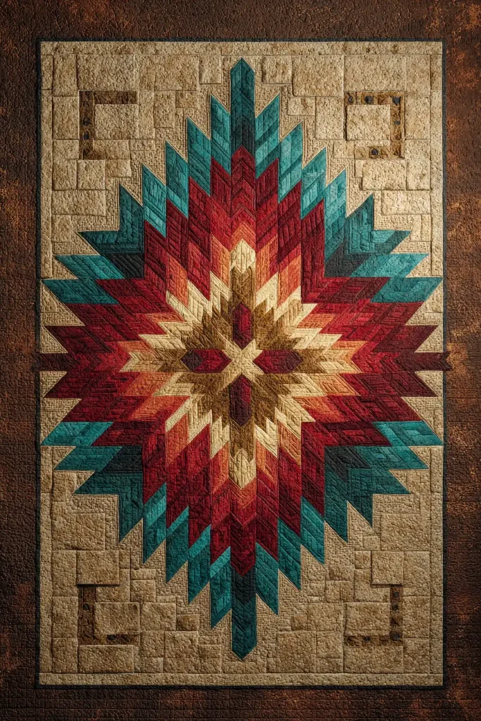Striking Lakota Star Quilted Tapestries for Elegant Focal Walls