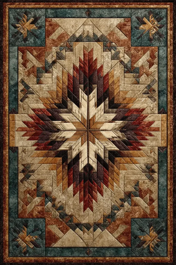 Striking Lakota Star Quilted Tapestries for Elegant Focal Walls