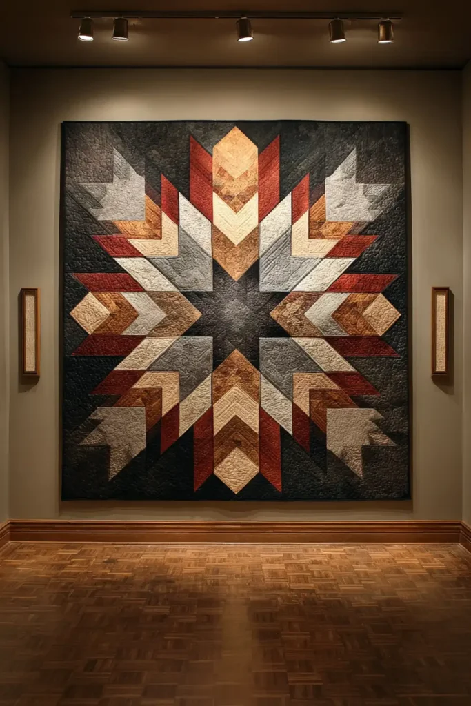 Striking Lakota Star Quilted Tapestries for Elegant Focal Walls
