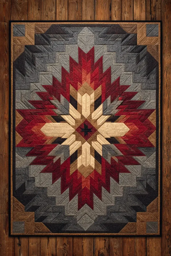 Striking Lakota Star Quilted Tapestries for Elegant Focal Walls