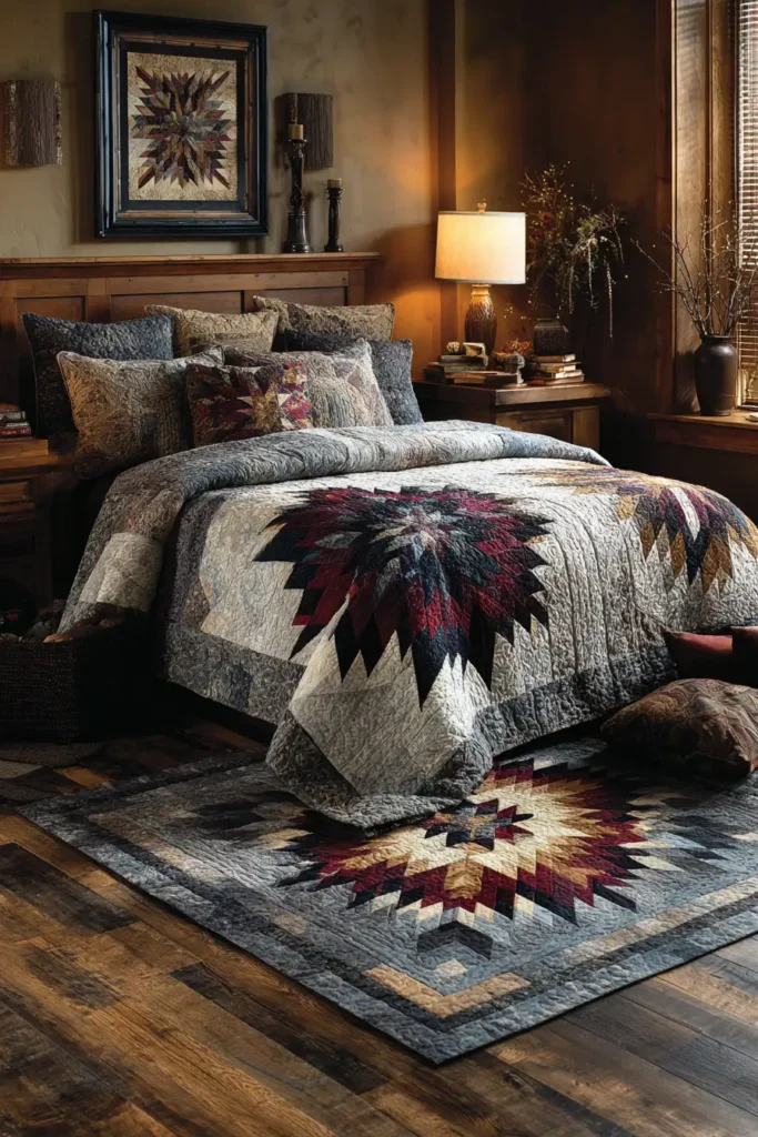 Traditional Eight-Pointed Lakota Star Quilt Patterns for Elegant Master Bedrooms
