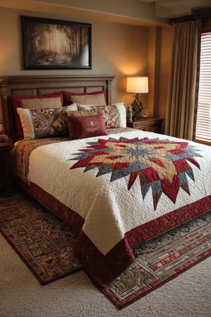 Traditional Eight-Pointed Lakota Star Quilt Patterns for Elegant Master Bedrooms