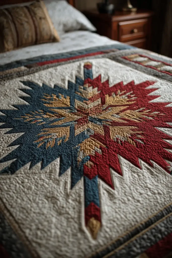 Traditional Eight-Pointed Lakota Star Quilt Patterns for Elegant Master Bedrooms