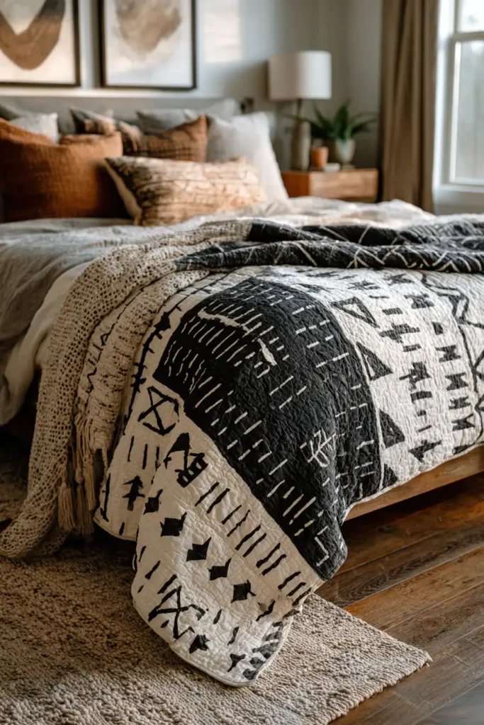 Tribal Mudcloth Inspired Quilt Designs for Bold Bedroom Decor