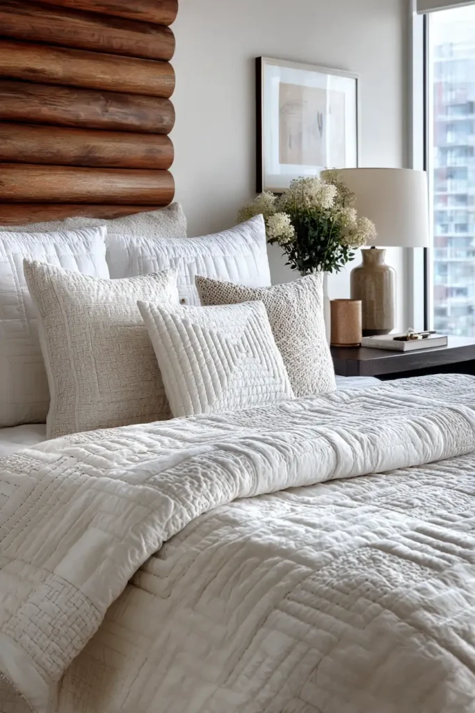 White-on-White Log Cabin Bedding for Minimalist Luxury