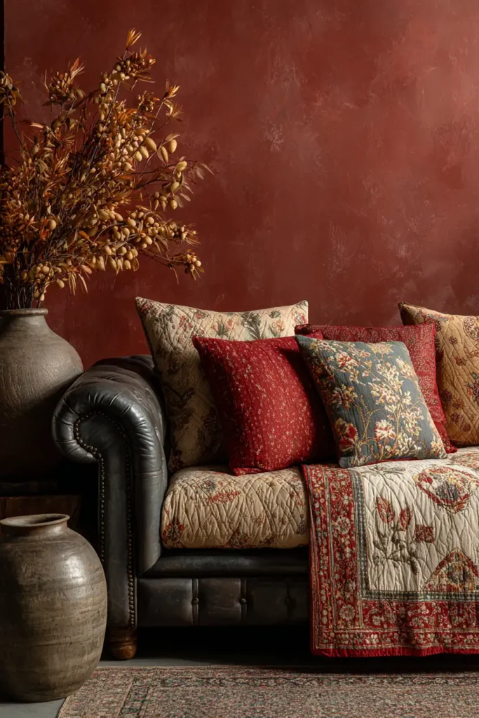 Artful Sujni Kantha Couch Covers Celebrating the Harvest and Farming Traditions