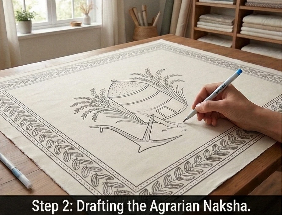 Artful Sujni Kantha Couch Covers Celebrating the Harvest and Farming Traditions