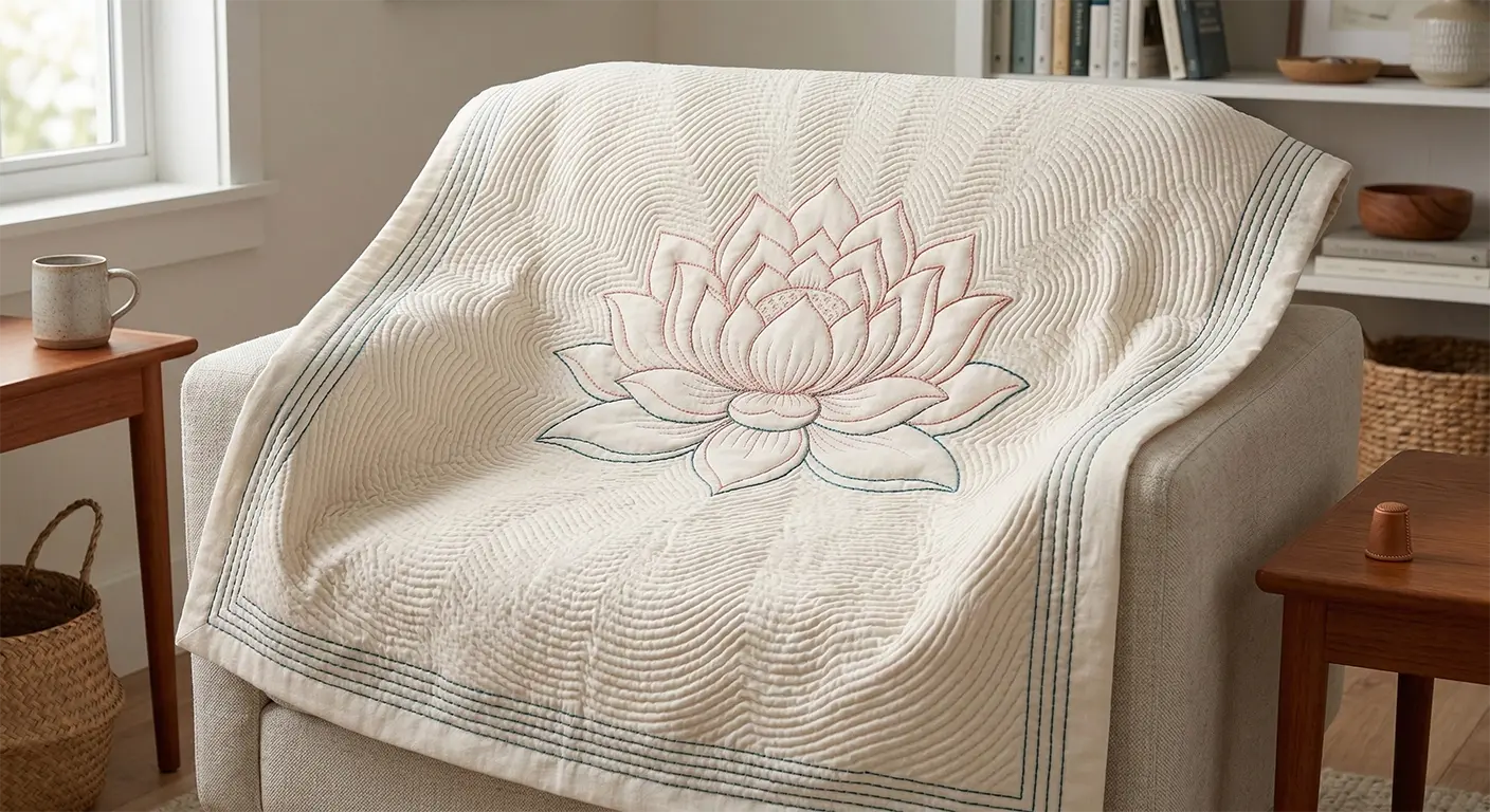 Beautiful Lotus Motif Nakshi Kantha Throw Blankets with Lohori Wave Stitches