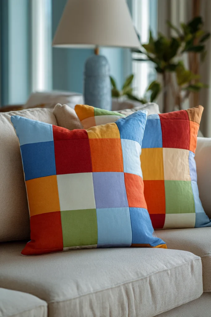 Bold Color Block Nine Patch Cushion Covers for Living Room Accents