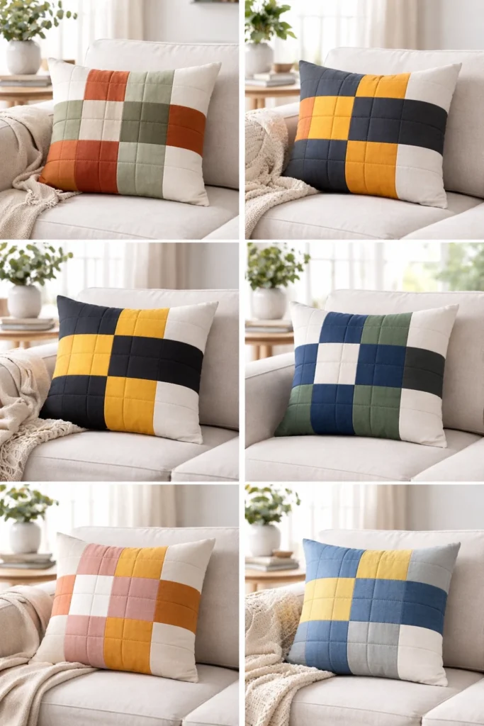 Bold Color Block Nine Patch Cushion Covers for Living Room Accents