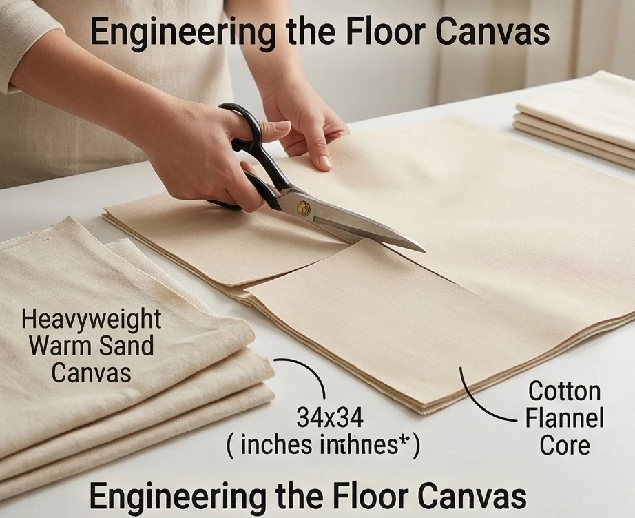 Colorful Lik or Anarasi Stitch Nakshi Kantha Floor Pillows Depicting Rural Village Scenes