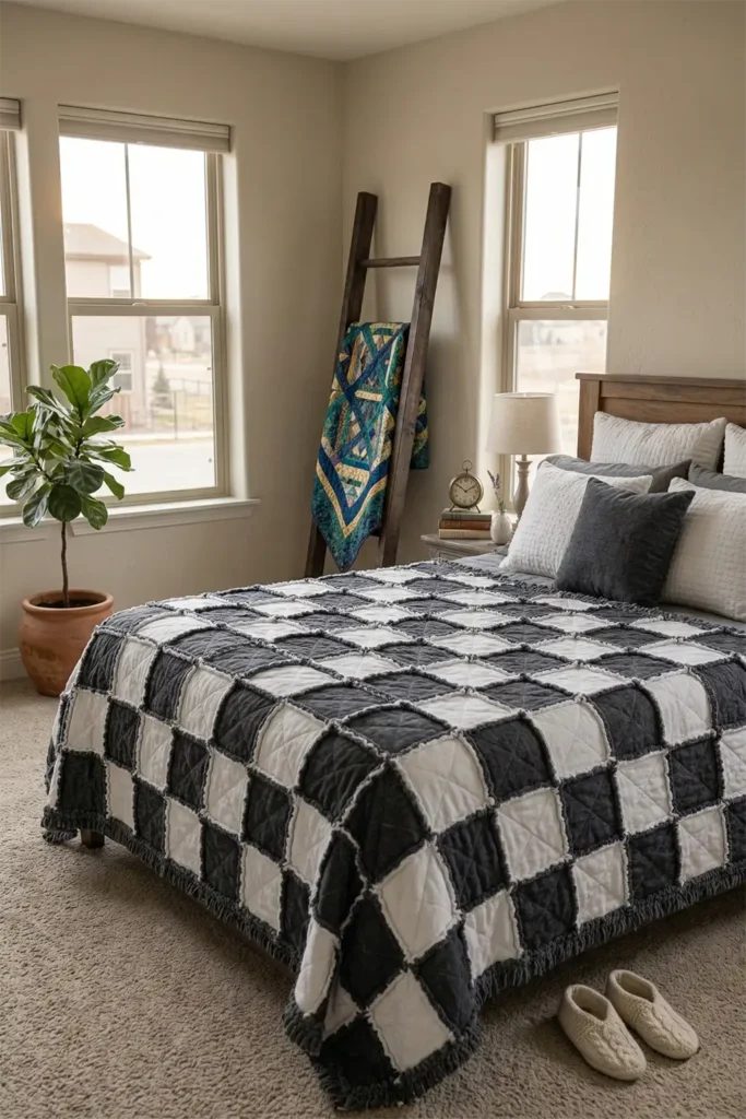 Cozy Rag Quilt Style Nine Patch Bed Covers for Ultimate Winter Warmth