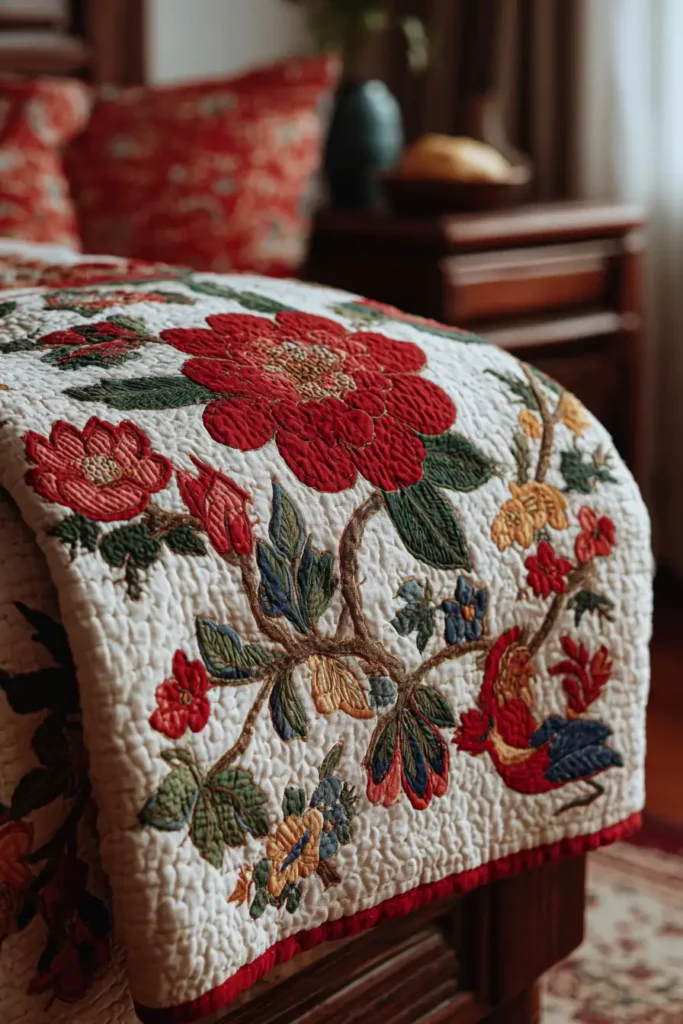 Cozy Running Stitch Nakshi Kantha Quilts Depicting Charming Rural Life Scenes