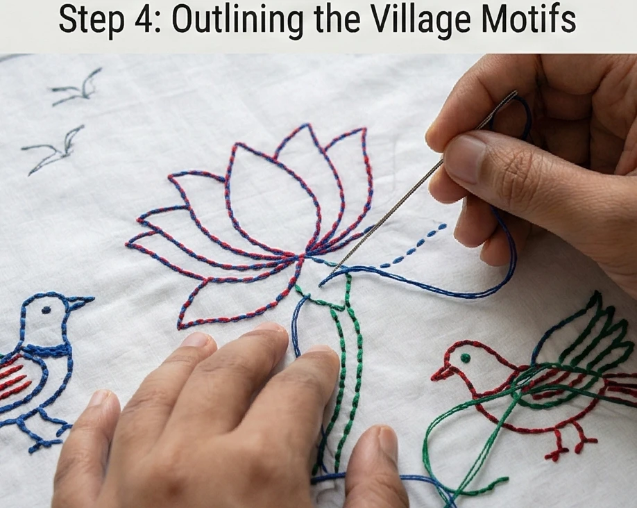 Cozy Running Stitch Nakshi Kantha Quilts Depicting Charming Rural Life Scenes