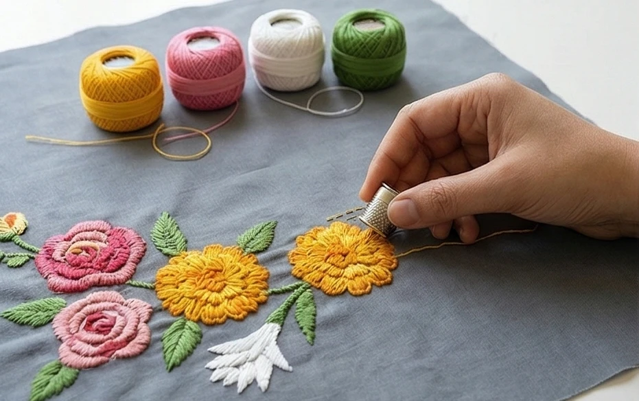 Decorative Running Stitch Nakshi Kantha Cushion Covers Inspired by Bengal Flower Markets