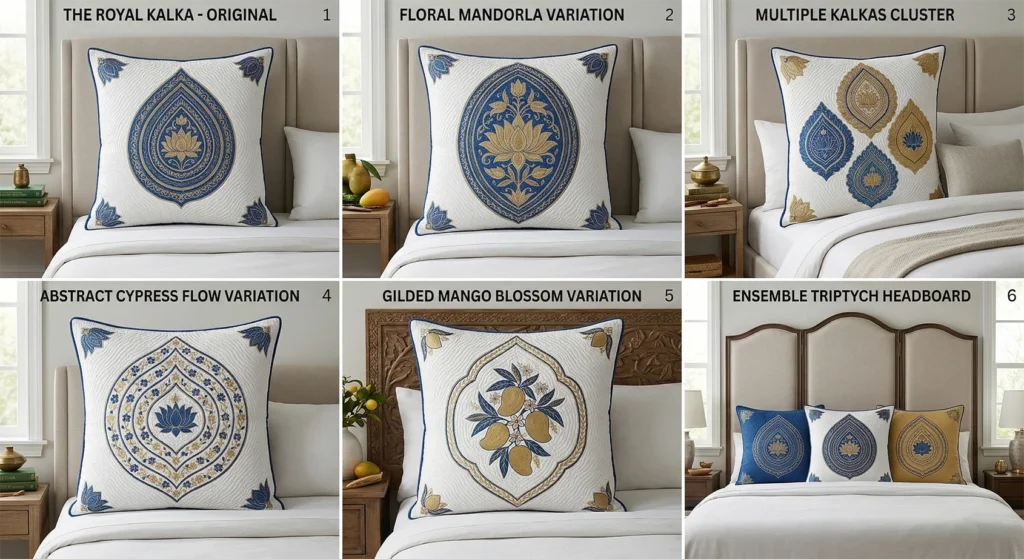 Decorative Running Stitch Nakshi Kantha Euro Shams for a Polished Bed Look