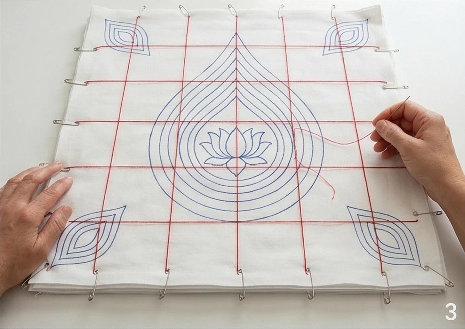 Decorative Running Stitch Nakshi Kantha Euro Shams for a Polished Bed Look