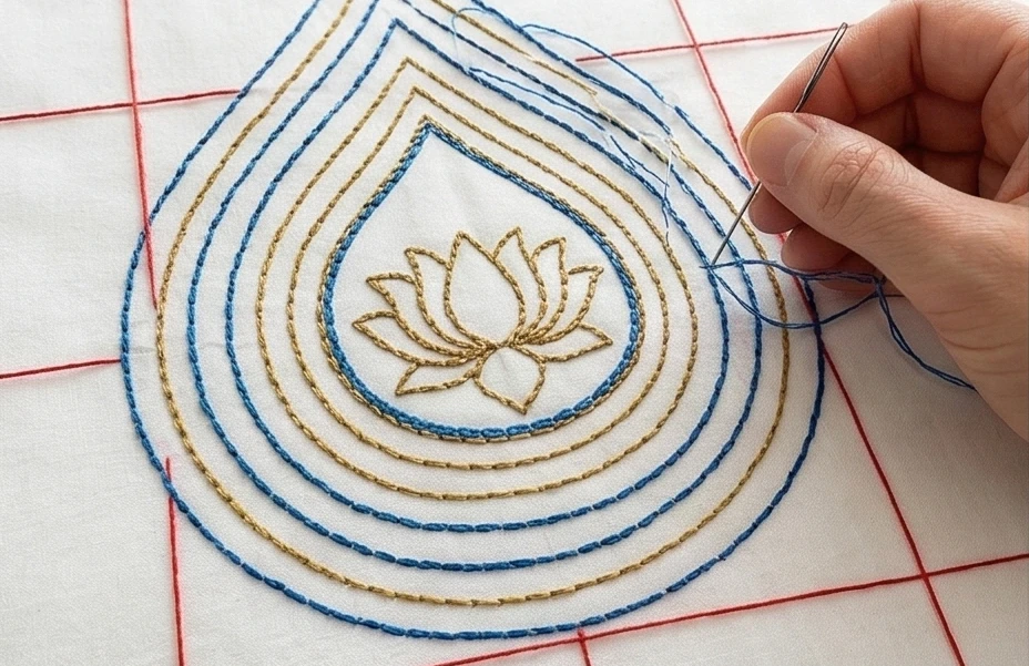 Decorative Running Stitch Nakshi Kantha Euro Shams for a Polished Bed Look