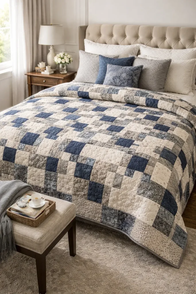 Disappearing Nine Patch Quilt Patterns for Elegant Master Bedrooms