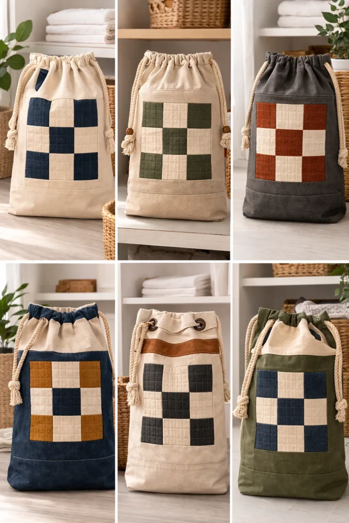Durable Canvas Nine Patch Laundry Bags for Stylish Closet Storage