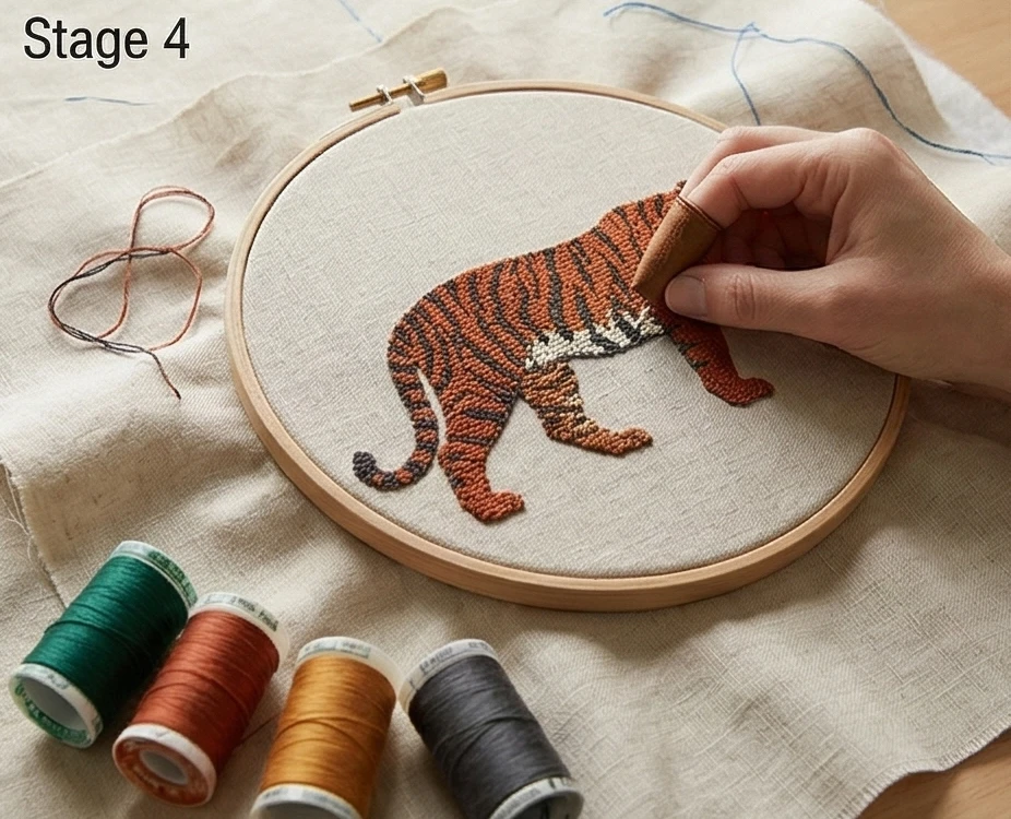 Elegant Cross-Stitch Nakshi Kantha Table Runners Featuring Wild Forests of Bengal Motifs