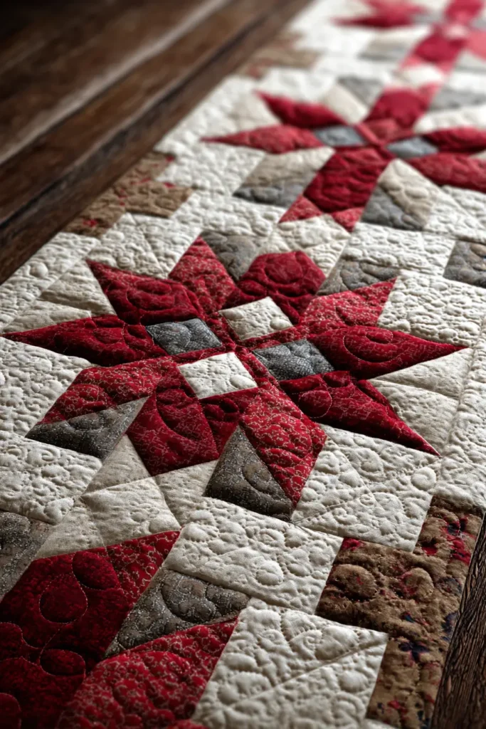 Elegant Star Pattern Intersected Nine Patch Bed Runners