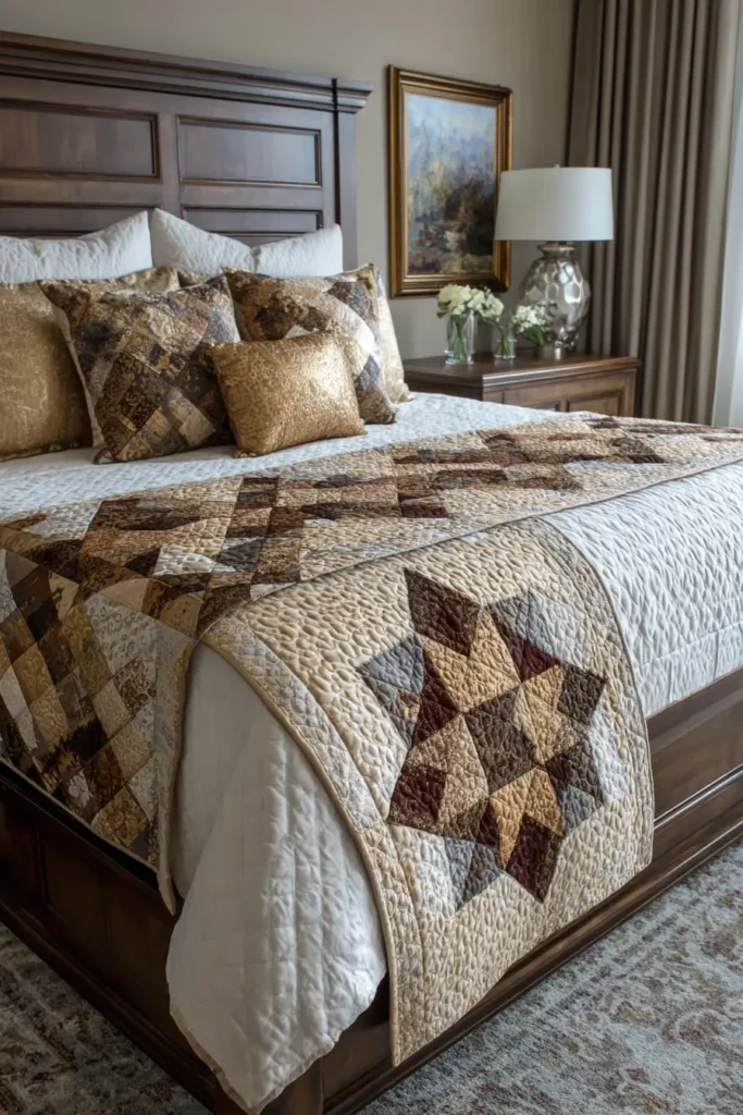 Elegant Star Pattern Intersected Nine Patch Bed Runners