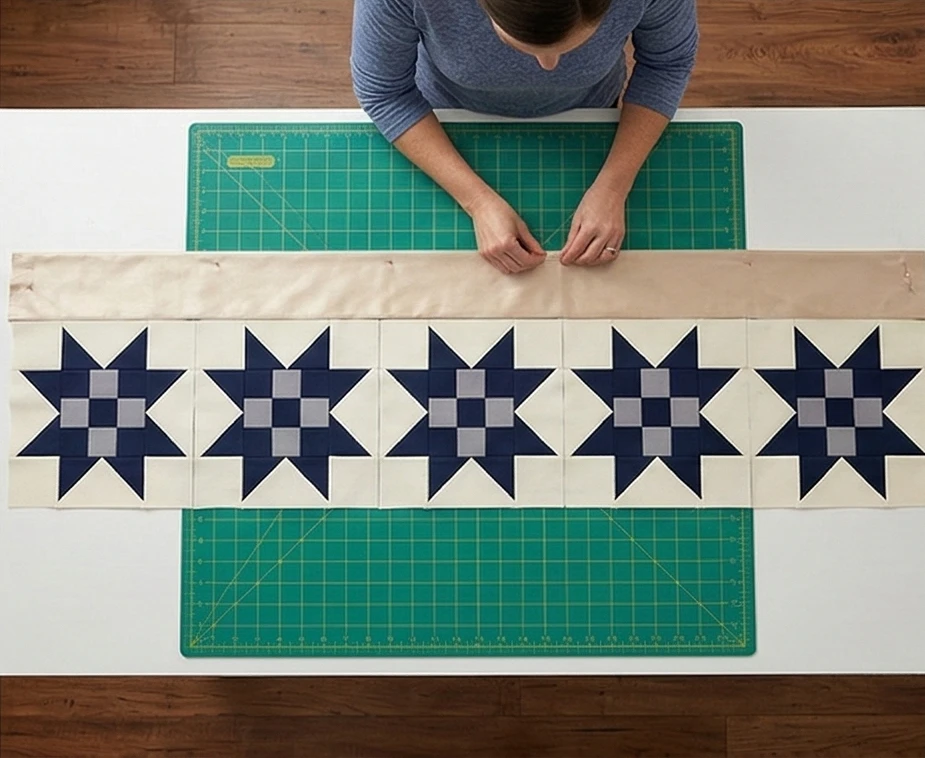 Elegant Star Pattern Intersected Nine Patch Bed Runners