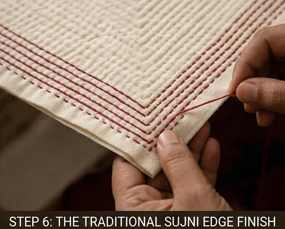 Elegant Sujni Kantha Bed Covers Woven with Meaningful Religious (Hindu) Symbols