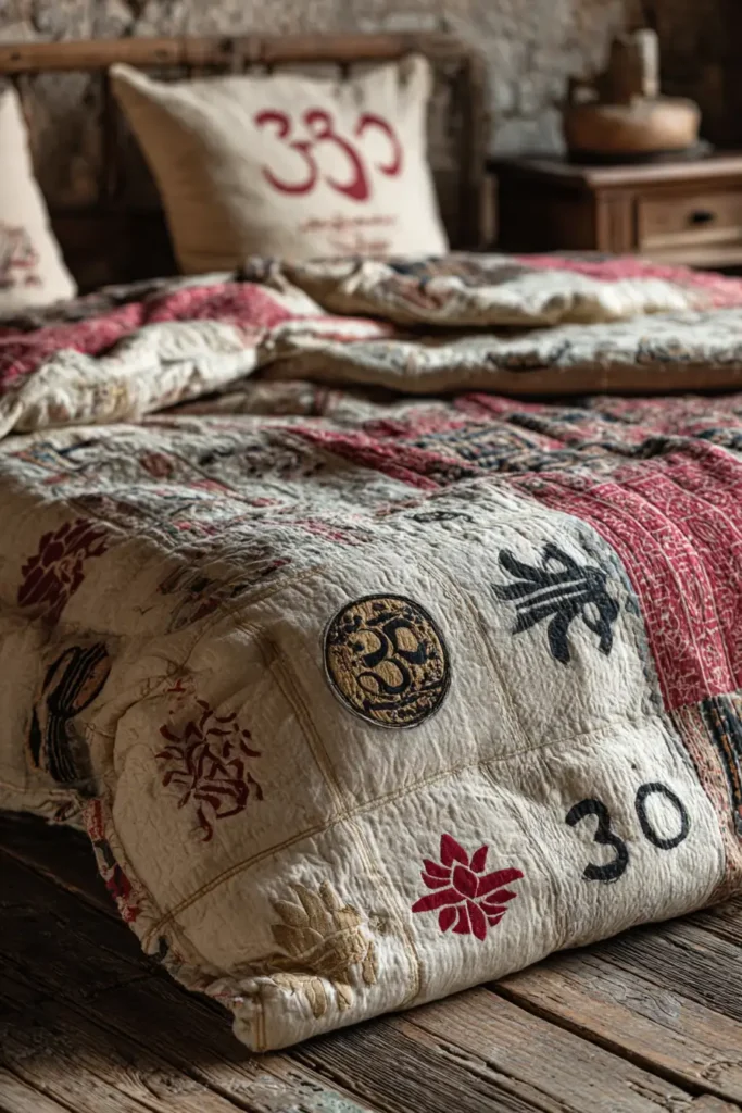 Elegant Sujni Kantha Bed Covers Woven with Meaningful Religious (Hindu) Symbols