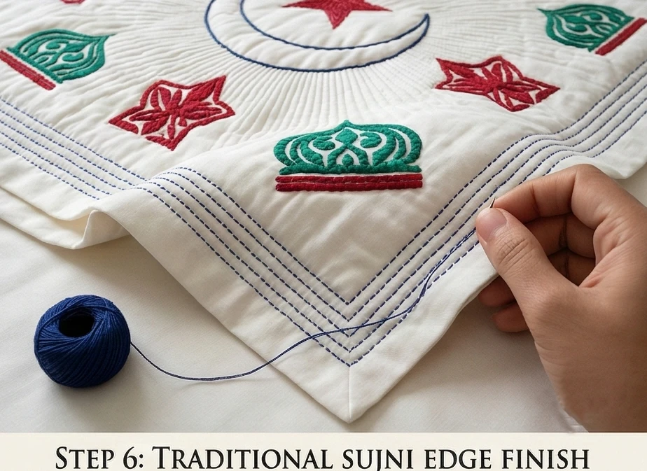 Elegant Sujni Kantha Bed Covers Woven with Meaningful Religious (Muslim) Symbols