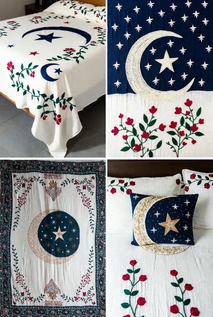 Elegant Sujni Kantha Bed Covers Woven with Meaningful Religious (Muslim) Symbols