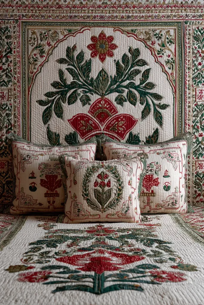 Elegant Sujni Kantha Bed Covers Woven with Meaningful Religious (Muslim) Symbols