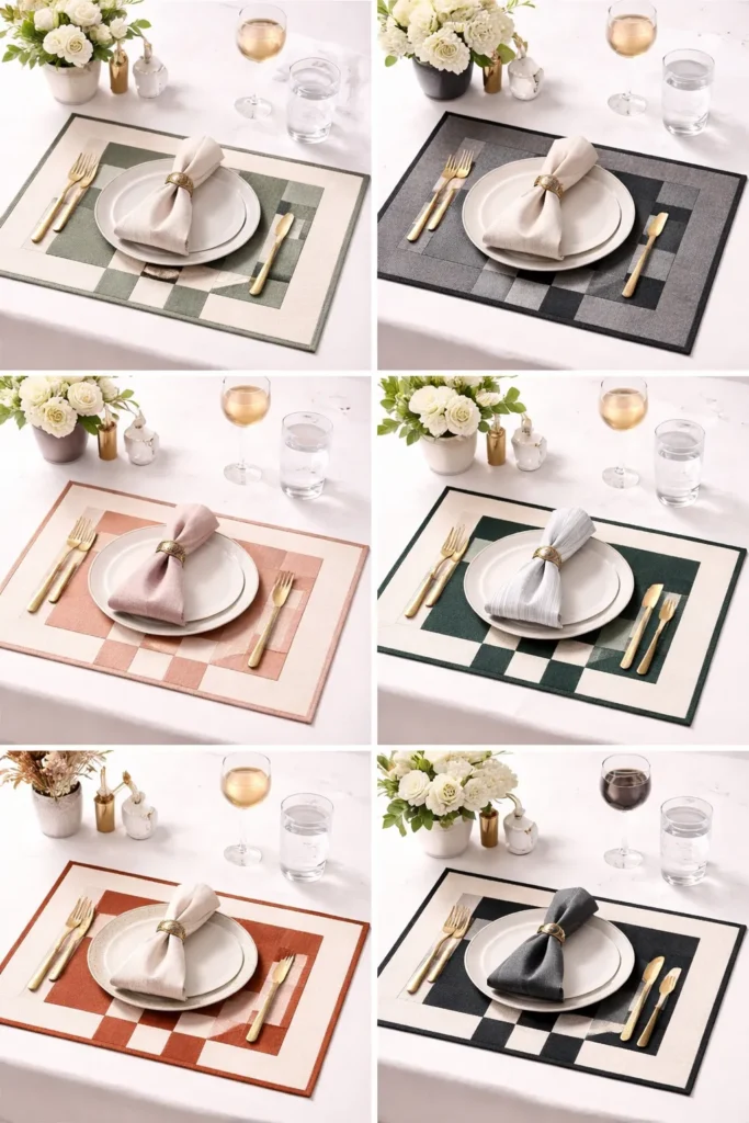 Elegant Two-Tone Contemporary Quilted Placemats for Upscale Tablescapes