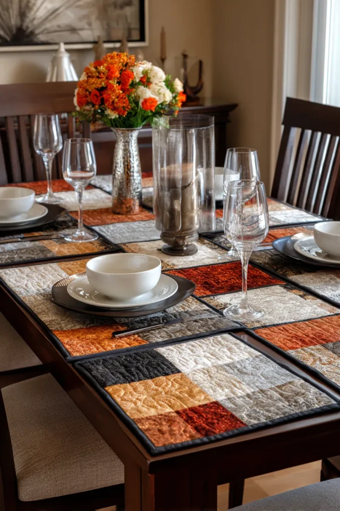 Elegant Two-Tone Contemporary Quilted Placemats for Upscale Tablescapes