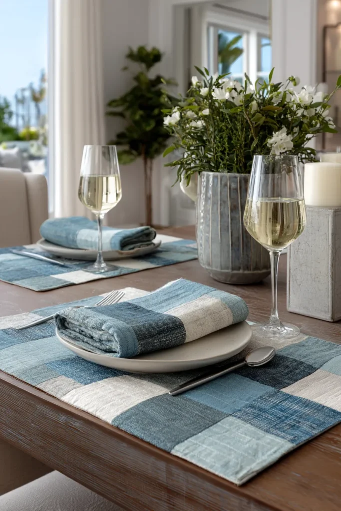 Elegant Two-Tone Contemporary Quilted Placemats for Upscale Tablescapes