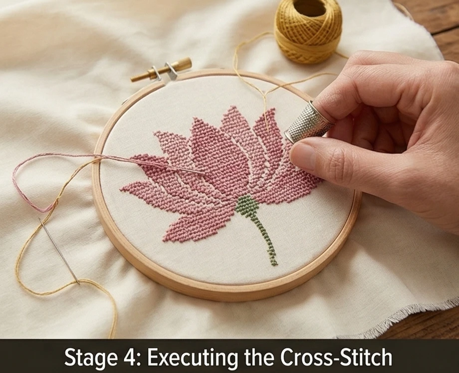 Hand-Stitched Cross-Stitch Nakshi Kantha Armchair Throws with Blooming Lotus Motifs