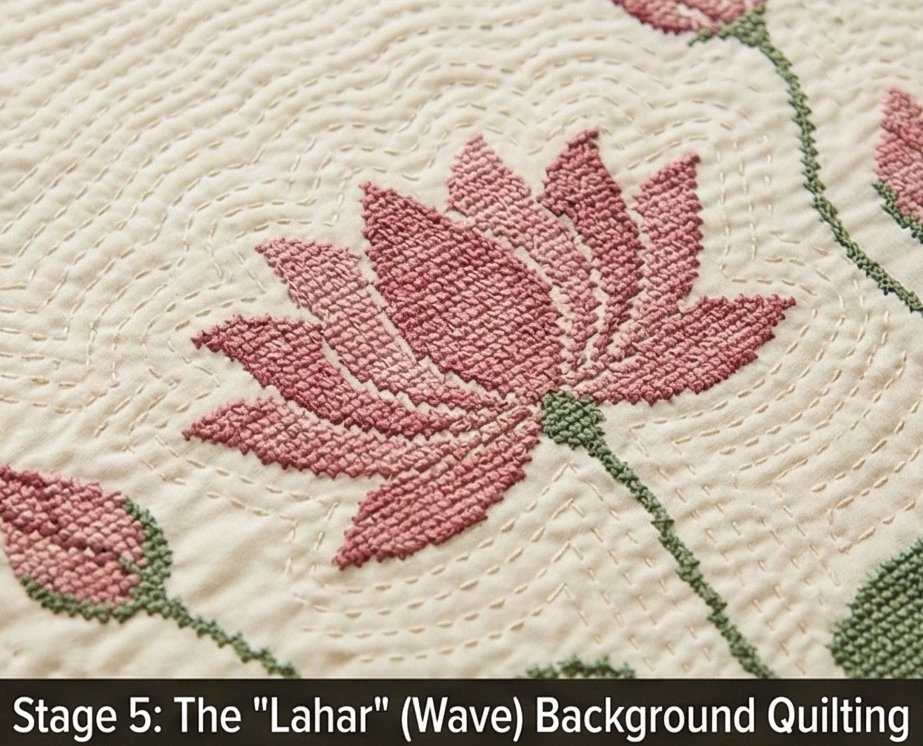 Hand-Stitched Cross-Stitch Nakshi Kantha Armchair Throws with Blooming Lotus Motifs