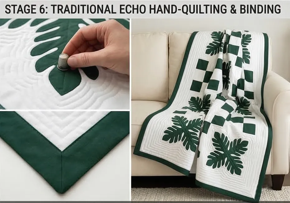 Hand-Stitched Nine Patch Couch Throws Featuring Hawaiian Appliqué Accents