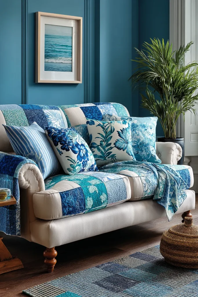 Hand-Stitched Nine Patch Couch Throws Featuring Hawaiian Appliqué Accents