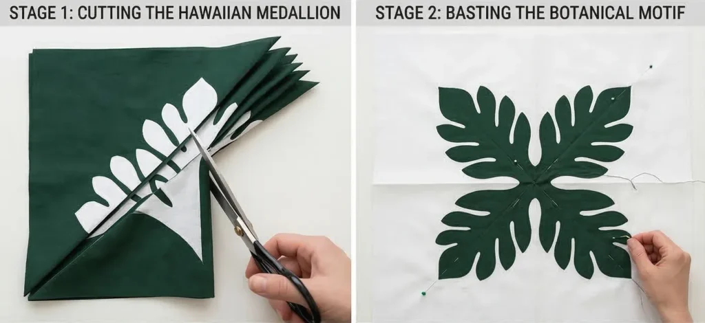 Hand-Stitched Nine Patch Couch Throws Featuring Hawaiian Appliqué Accents