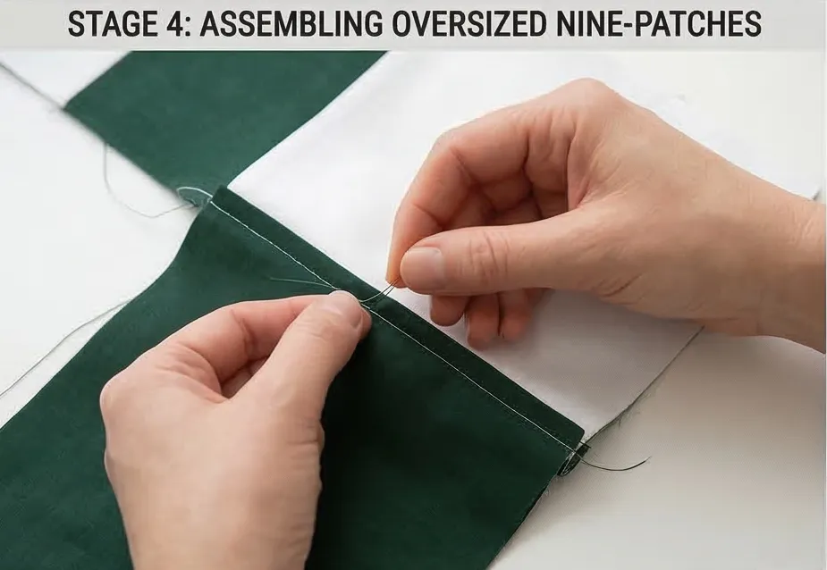 Hand-Stitched Nine Patch Couch Throws Featuring Hawaiian Appliqué Accents