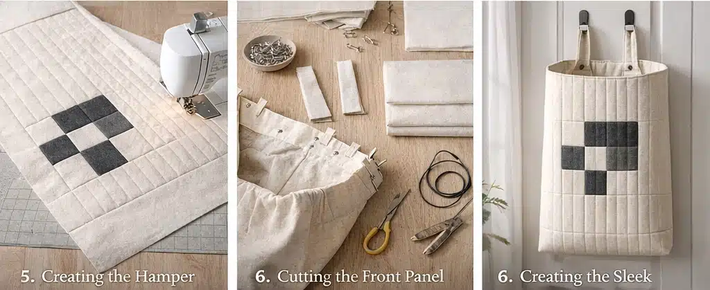 Hanging Minimalist Contemporary Quilt Laundry Hampers with Sleek Drawstrings